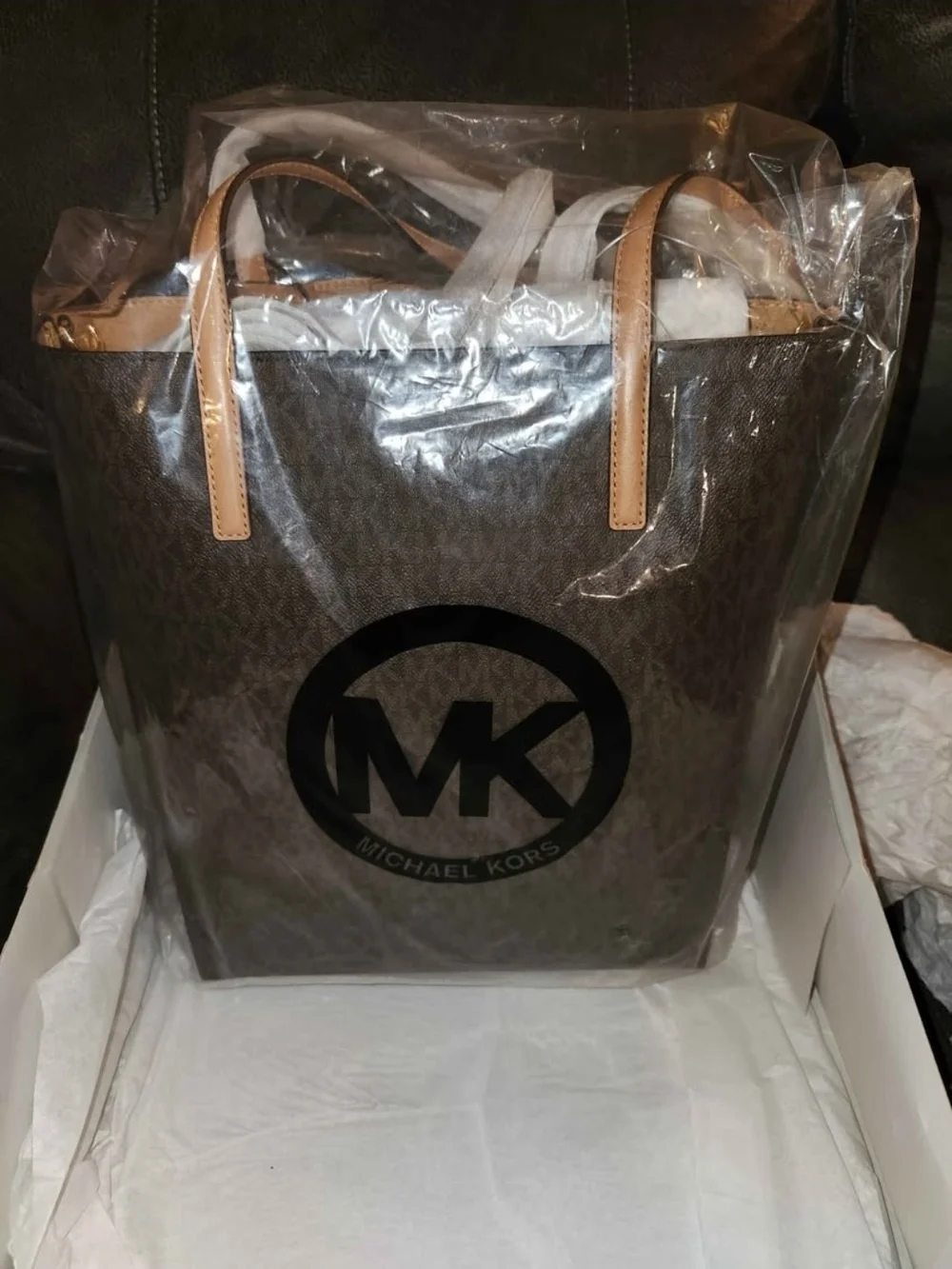 Michael Kors Hayley Brown Logo Canvas Tote